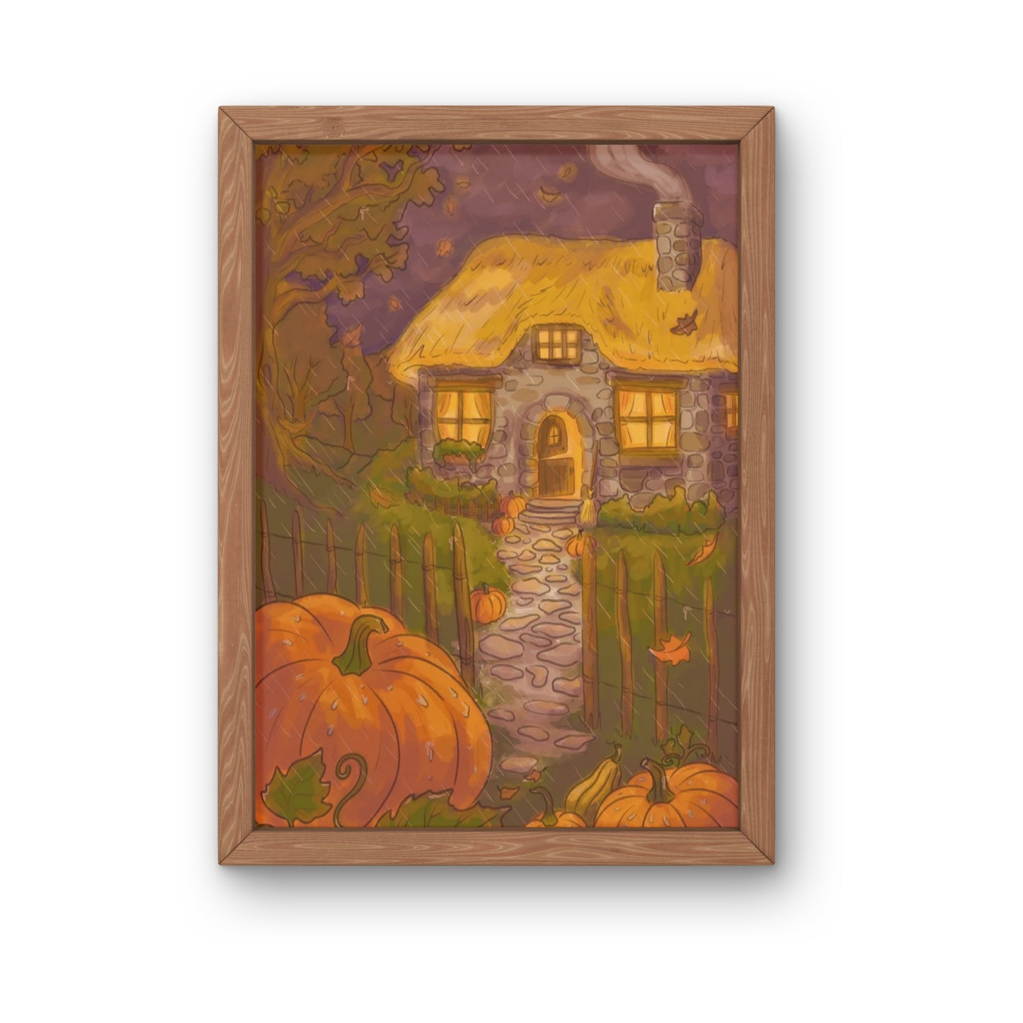 Kunstdruck - Cottage mit Kürbissen