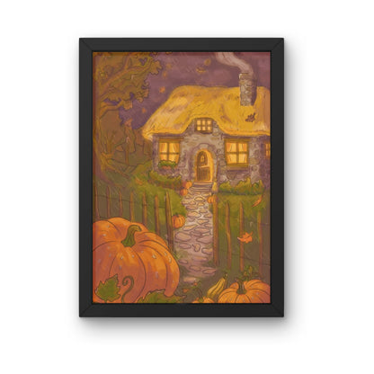 Kunstdruck - Cottage mit Kürbissen