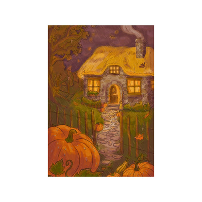 Kunstdruck - Cottage mit Kürbissen