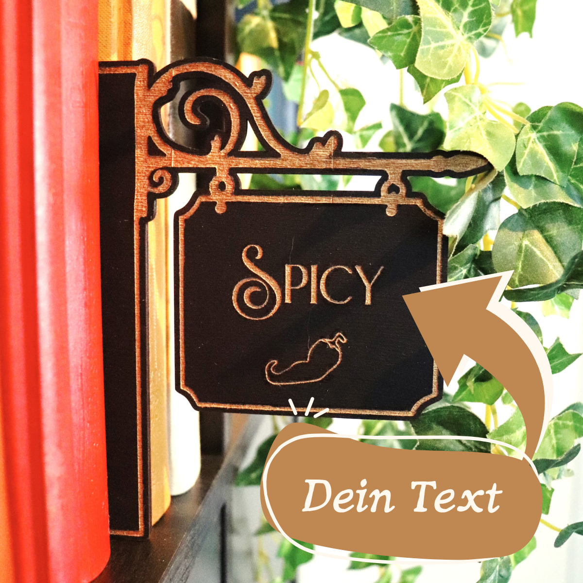 personalisierbares schwarz-goldenes Buchgenreschild mit der Aufschrift Spicy - ideales Geschenk für Büchernerds