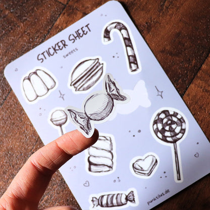 Sweets Sticker Sheet - Nahaufnahme der detaillierten Süßigkeiten-Illustrationen
