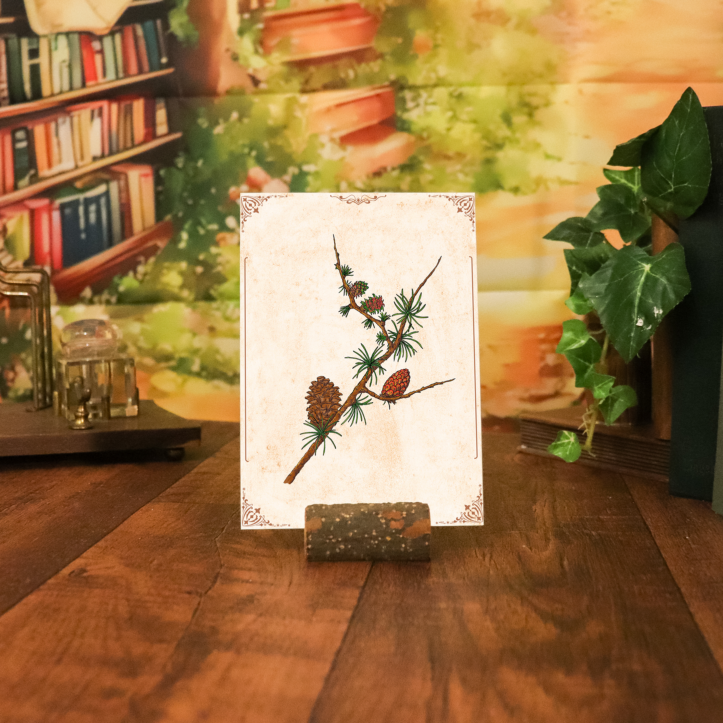 Botanical art print of larch | Vintage illustration of a branch with blossoms and cones | Alpine style – Winter nature decor